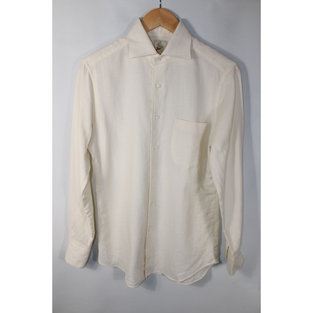 The Anthology Men's Small Beige Knit Woven Long Sleeve Button Down Shirt